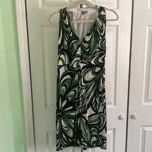 Green black and white floral dress